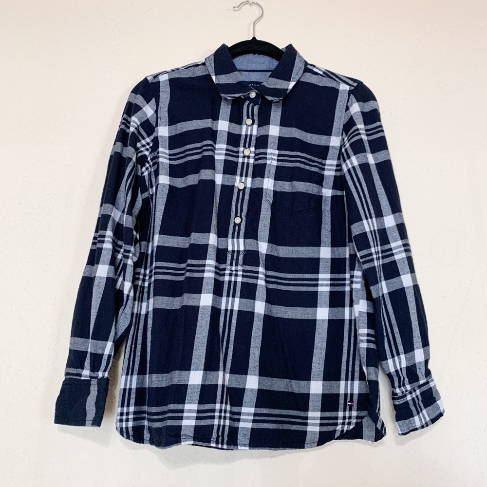Tommy Hilfiger Blue and White Plaid Casual Shirt
